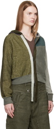 Andersson Bell Green Color Blocked Knit Zip Hoodie