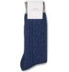 Mr P. - Colour-Block Ribbed Wool-Blend Socks - Blue