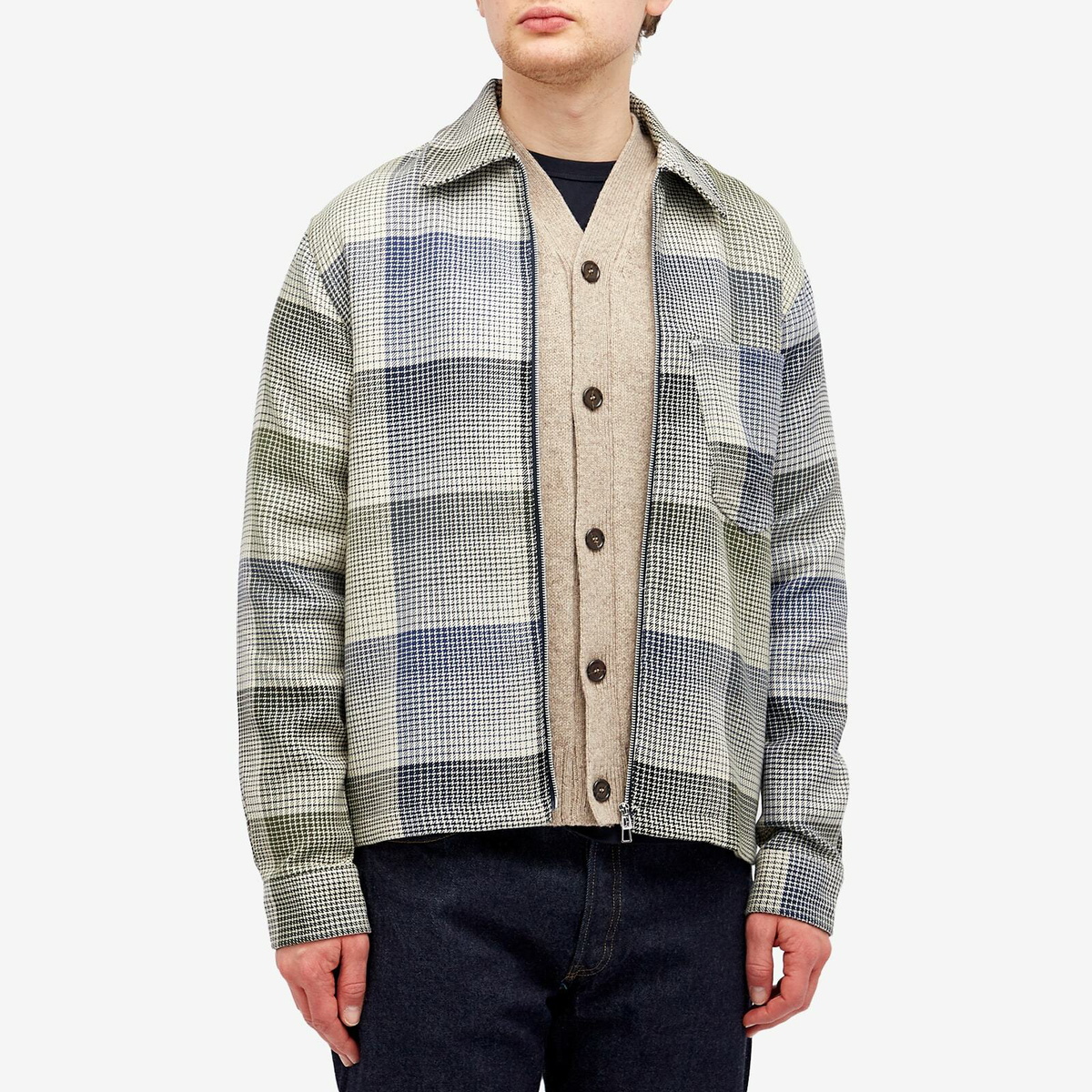 Paul Smith Men's Zip Front Plaid Shirt in Brown Paul Smith
