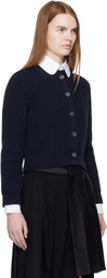 Thom Browne Navy Full Stitch Cropped Crew Neck Cardigan