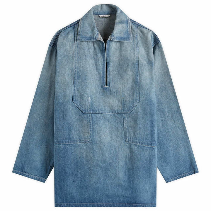 Photo: Auralee Women's Selvedge Faded Denim Shirt in Light Indigo