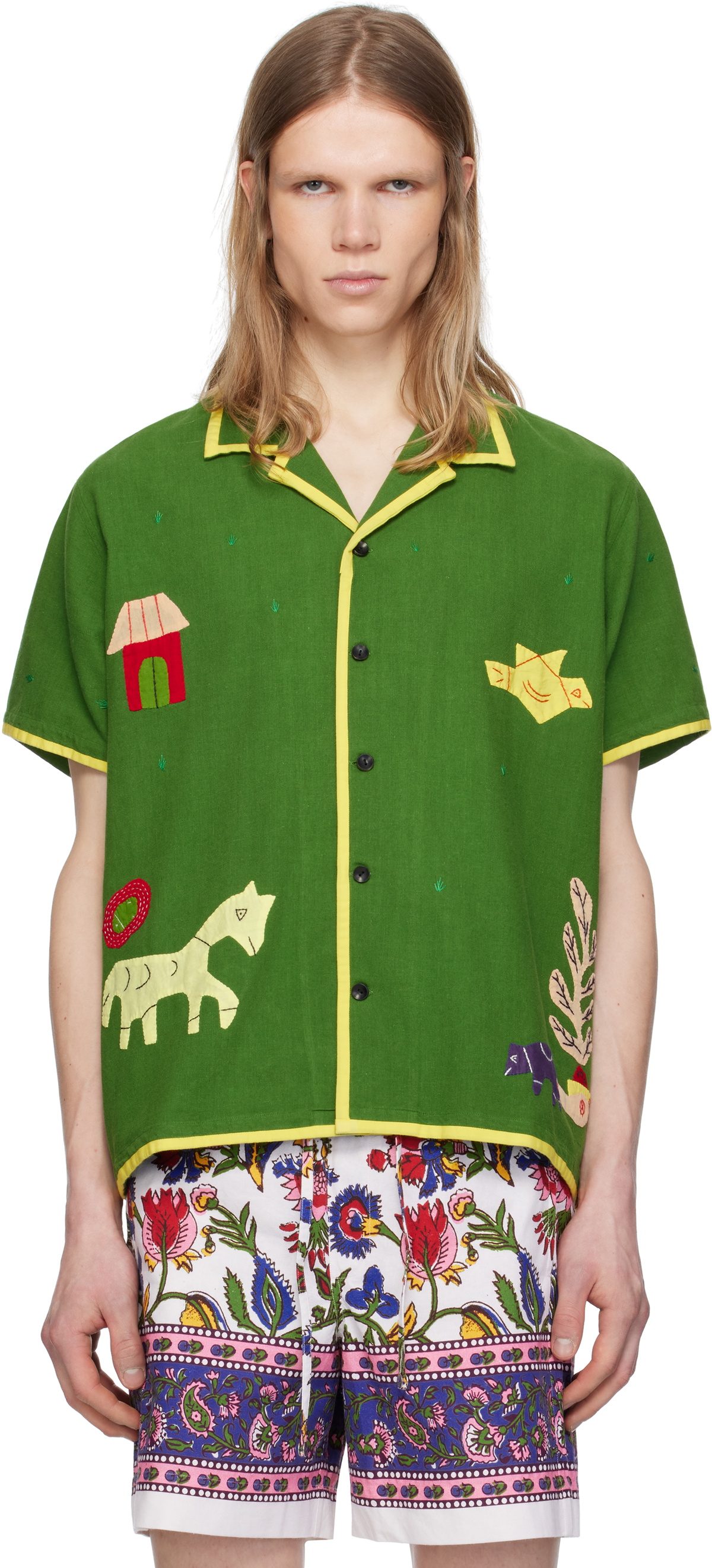 HARAGO Green Appliqué Playful Shirt