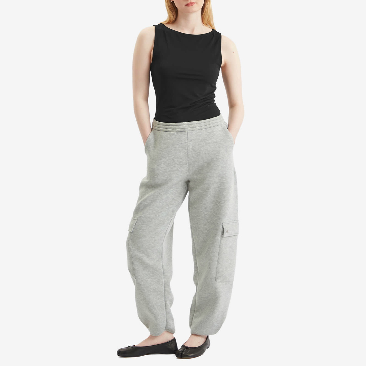 STEL Women's Cuffed Cargo Sweatpants in Grey Melange