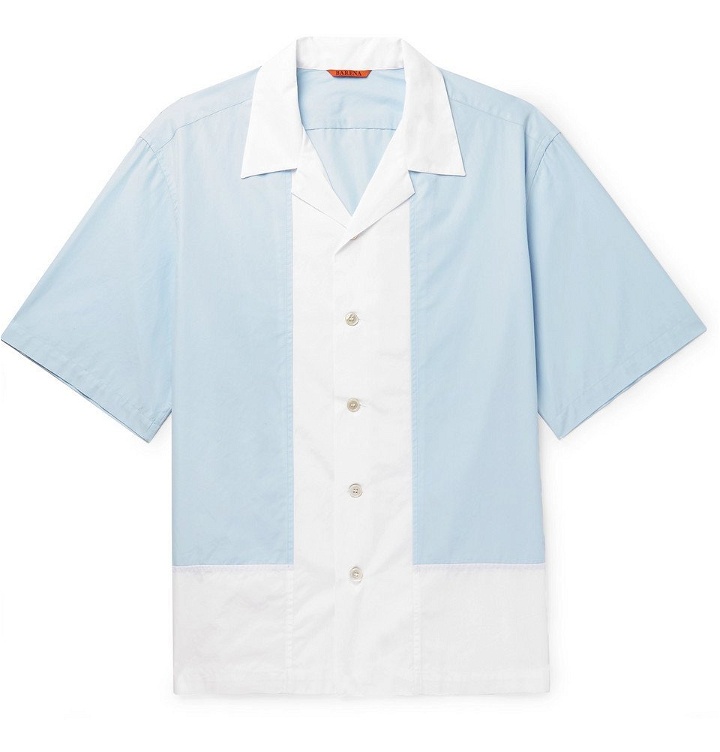 Photo: Barena - Camp-Collar Panelled Cotton-Poplin Shirt - Men - Blue