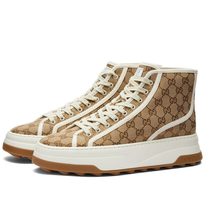 Photo: Gucci Men's Tennis Treck High GG Jacquard Sneakers in Beige