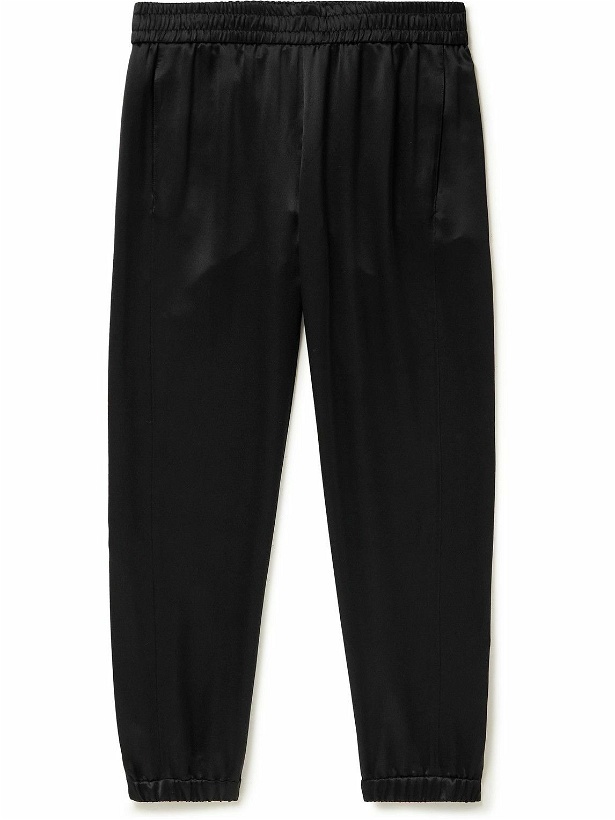 Photo: SAINT LAURENT - Tapered Silk-Satin Drawstring Trousers - Black