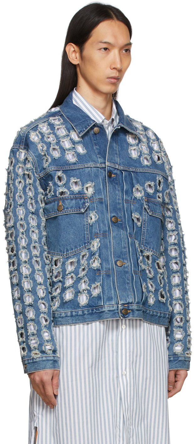 Maison Margiela Blue Perforated Denim Jacket Maison Margiela