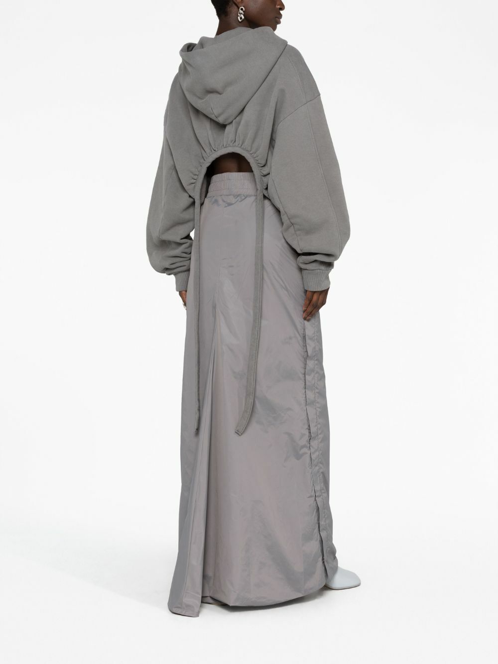 Jade Cropper Grey Logo-Print Asymmetric Hoodie