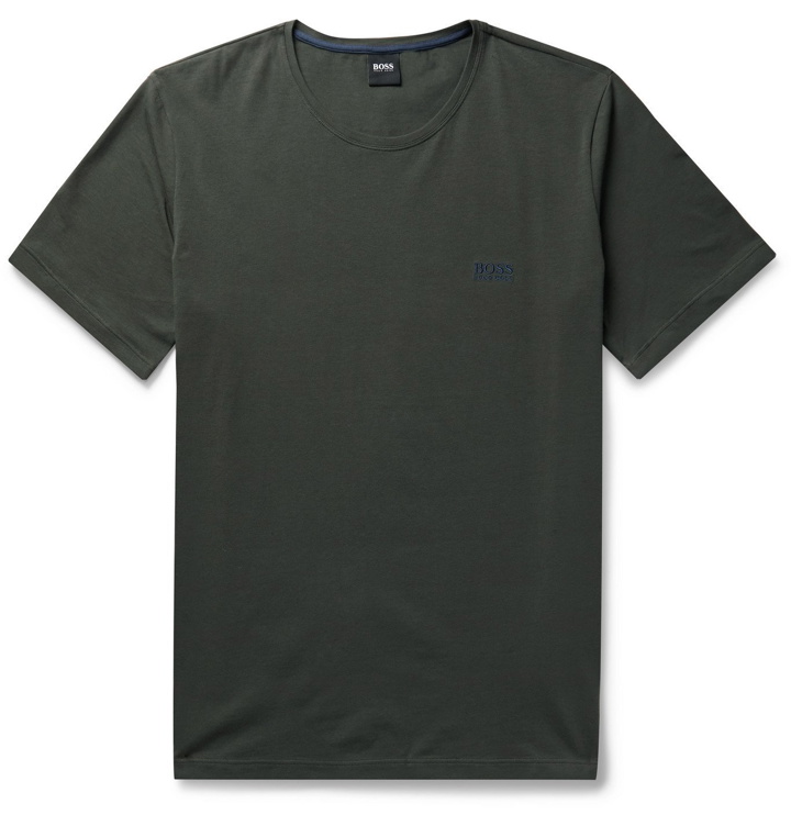 Photo: Hugo Boss - Slim-Fit Logo-Embroidered Stretch-Cotton Jersey T-Shirt - Green