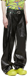 Bottega Veneta Black Polyurethane & Linen Trousers