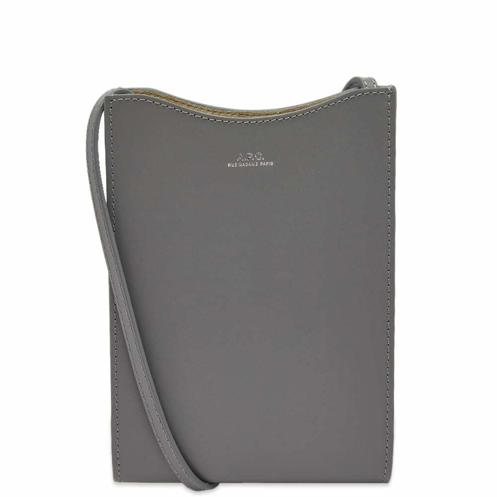 Photo: A.P.C. Men's Jamie Leather Neck Pouch in Clay Grey