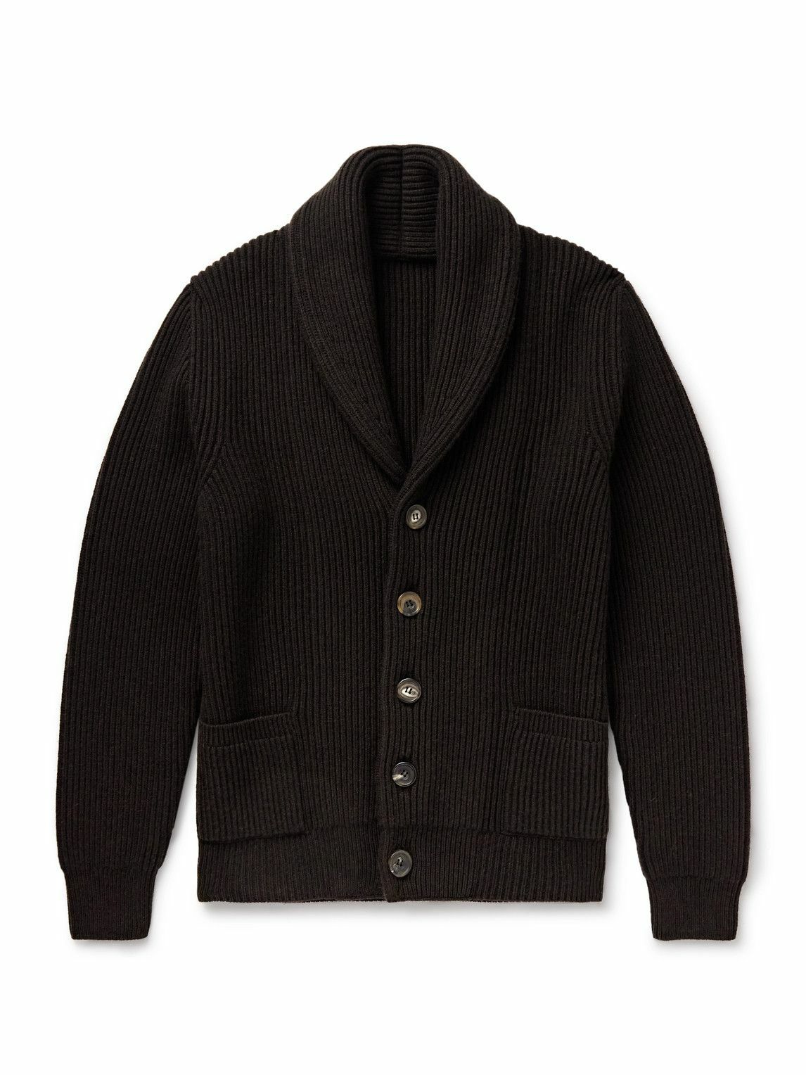 Anderson & Sheppard - Shawl-Collar Ribbed Wool and Cashmere-Blend Cardigan - Brown