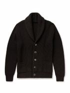 Anderson & Sheppard - Shawl-Collar Ribbed Wool and Cashmere-Blend Cardigan - Brown