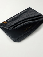 SAINT LAURENT - Tiny Cassandre Logo-Appliquéd Croc-Effect Patent-Leather Cardholder