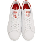 adidas Originals White and Red Stan Smith Sneakers