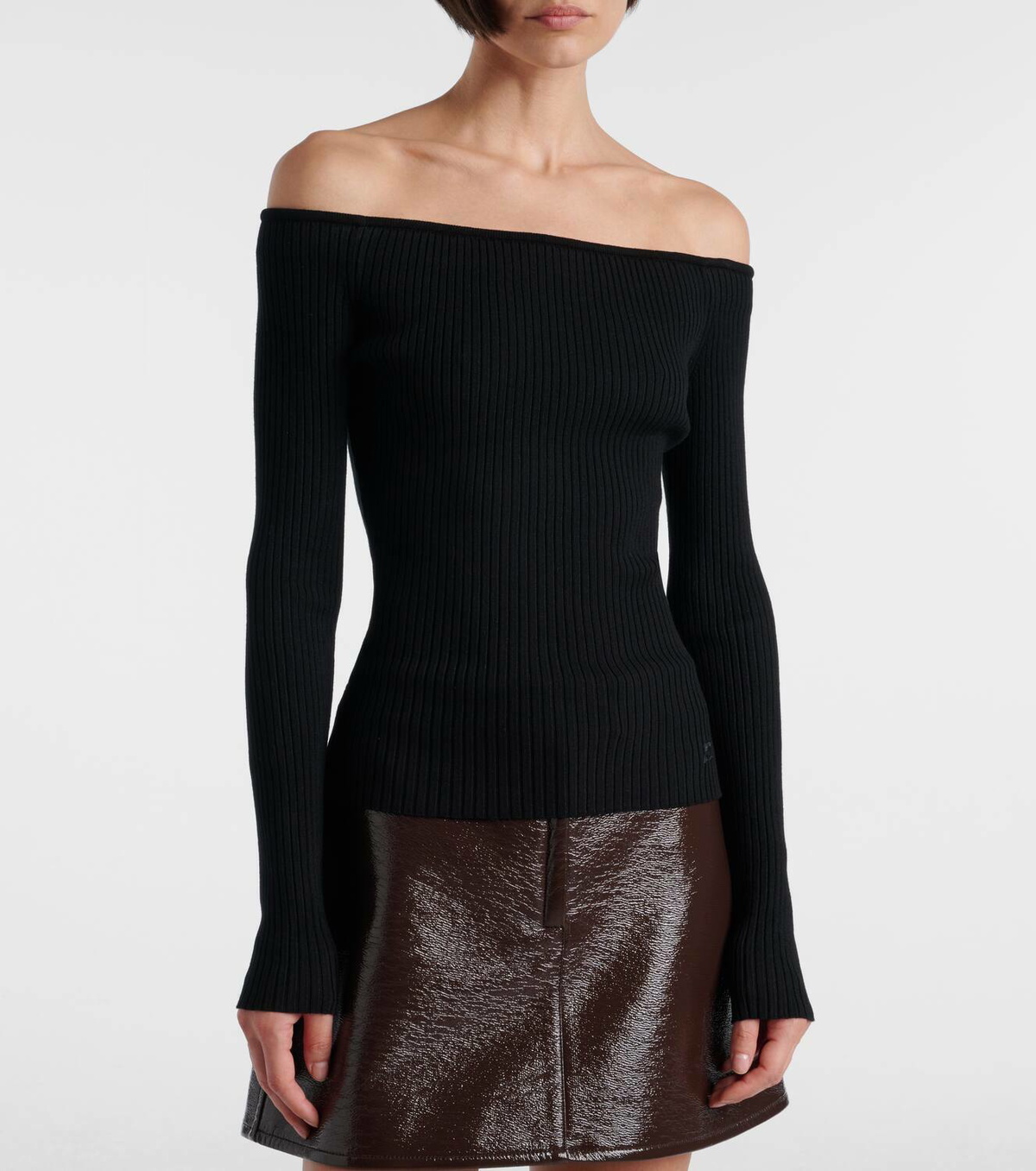 Courrèges Off-shoulder ribbed-knit top