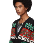 Gucci Black and Multicolor Jacquard Symbols Cardigan