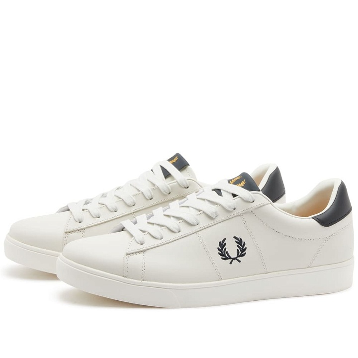 Photo: Fred Perry Authentic Men's Spencer Leather Sneakers in Porcelain/Navy