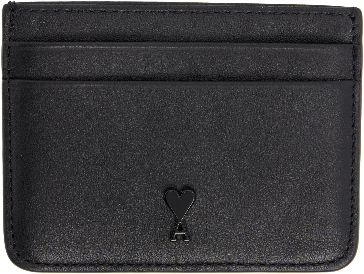 AMI Paris Black Smooth Leather Ami de Coeur Card Holder