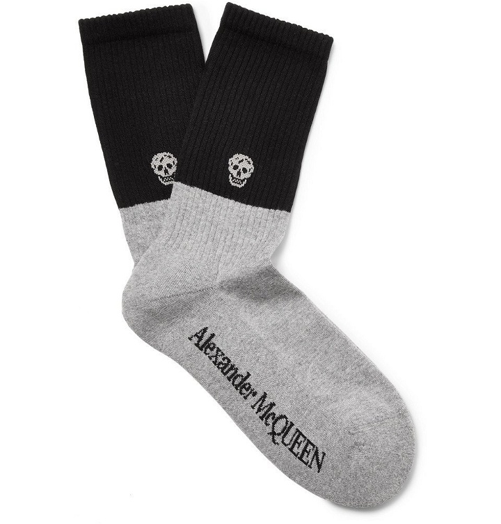Photo: Alexander McQueen - Skull-Intarsia Stretch Cotton-Blend Socks - Men - Gray