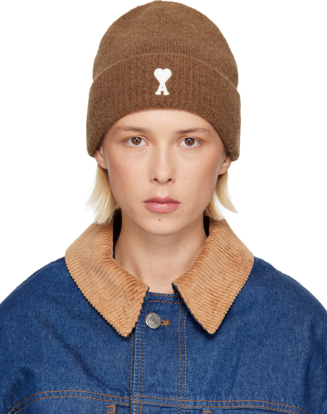 Photo: AMI Paris Brown Alpaca Striped Ami De Coeur Beanie