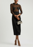 Blumarine Heart-appliquéd Tulle and Satin Midi Dress Black