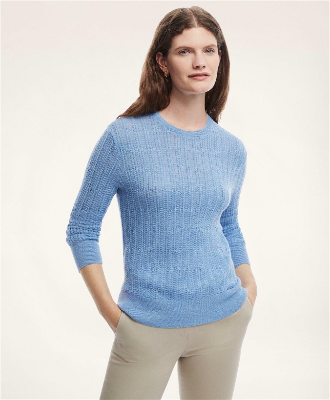 Photo: Brooks Brothers Women's Merino Wool Cable Stitch Sweater | Light Blue