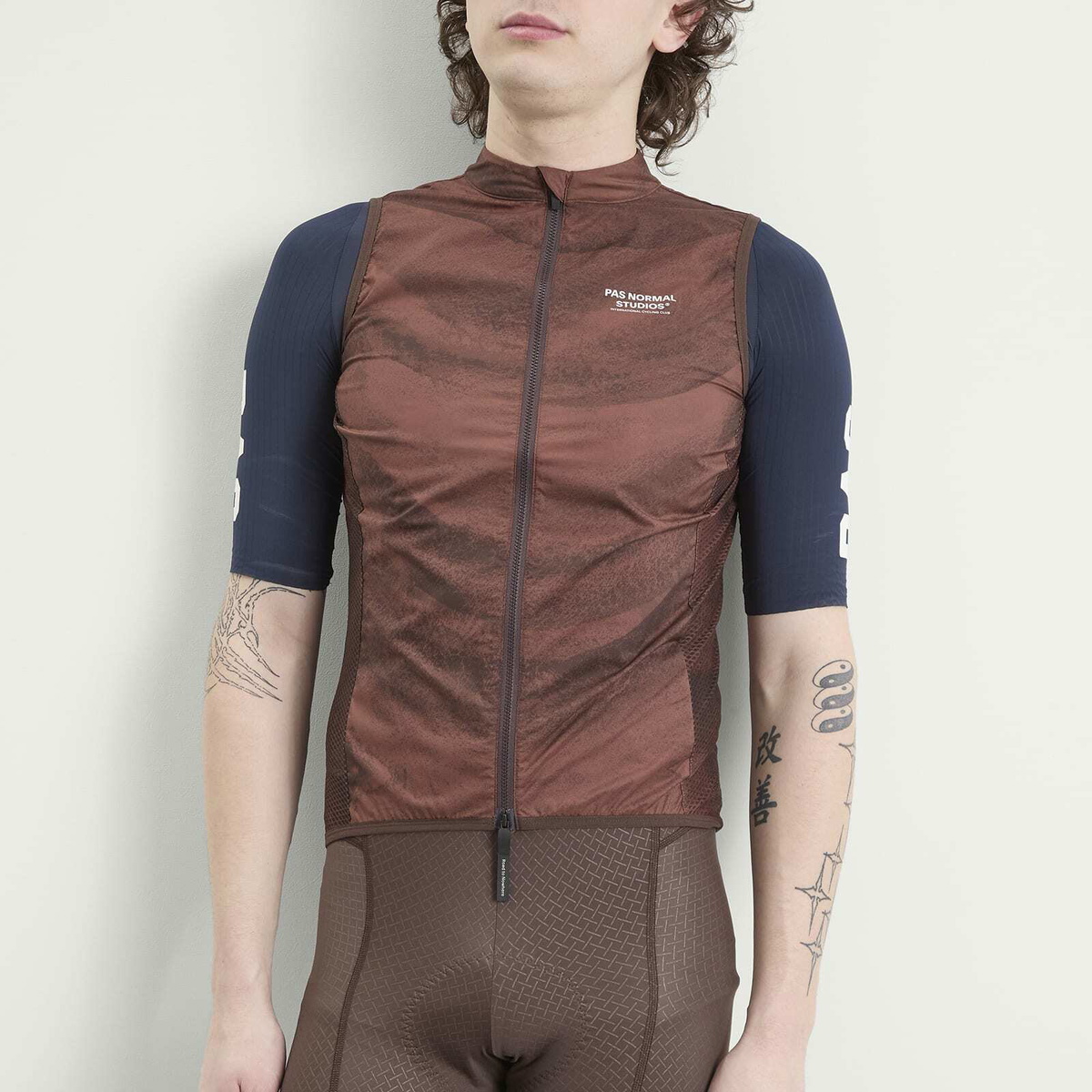Pas Normal Studios Men's Mechanism Stow Away Gilet in Aop Light Brown