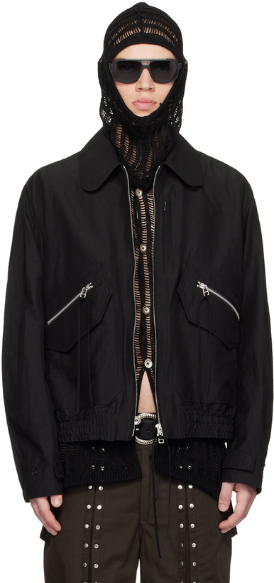 Photo: NVRFRGT Black Spread Collar Bomber Jacket