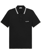 VALENTINO - Slim-Fit Appliquéd Contrast-Tipped Cotton-Piqué Polo Shirt - Black