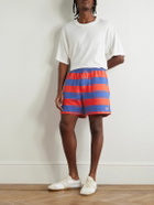BODE - Clubhouse Wide-Leg Logo-Embroidered Striped Cotton-Jersey Shorts - Red