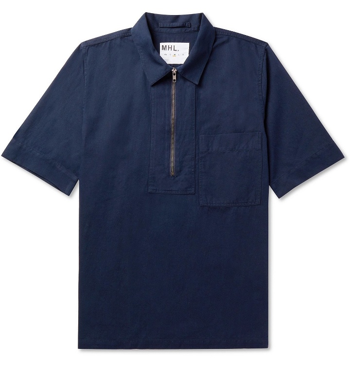 Photo: Margaret Howell - Cotton and Linen-Blend Half-Zip Polo Shirt - Blue