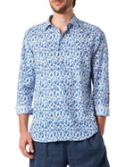 MC2 Saint Barth Man Muslin Cotton Sikelia Shirt With Blue Leaves Print