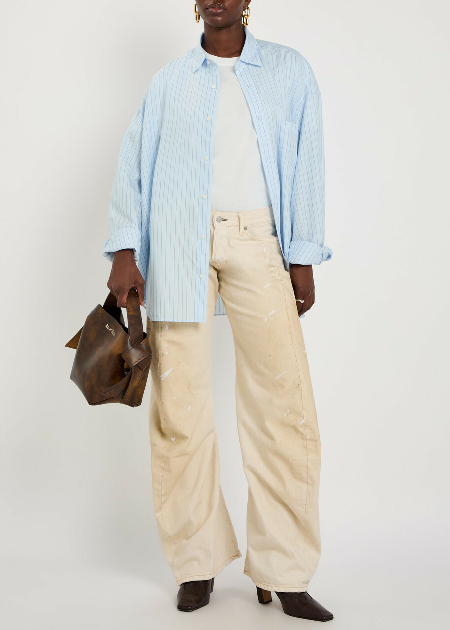 Acne Studios 2006F Paint-splatter Curved Wide-leg Jeans White