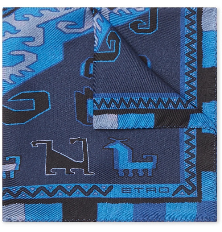 Photo: Etro - Printed Silk-Twill Pocket Square - Blue
