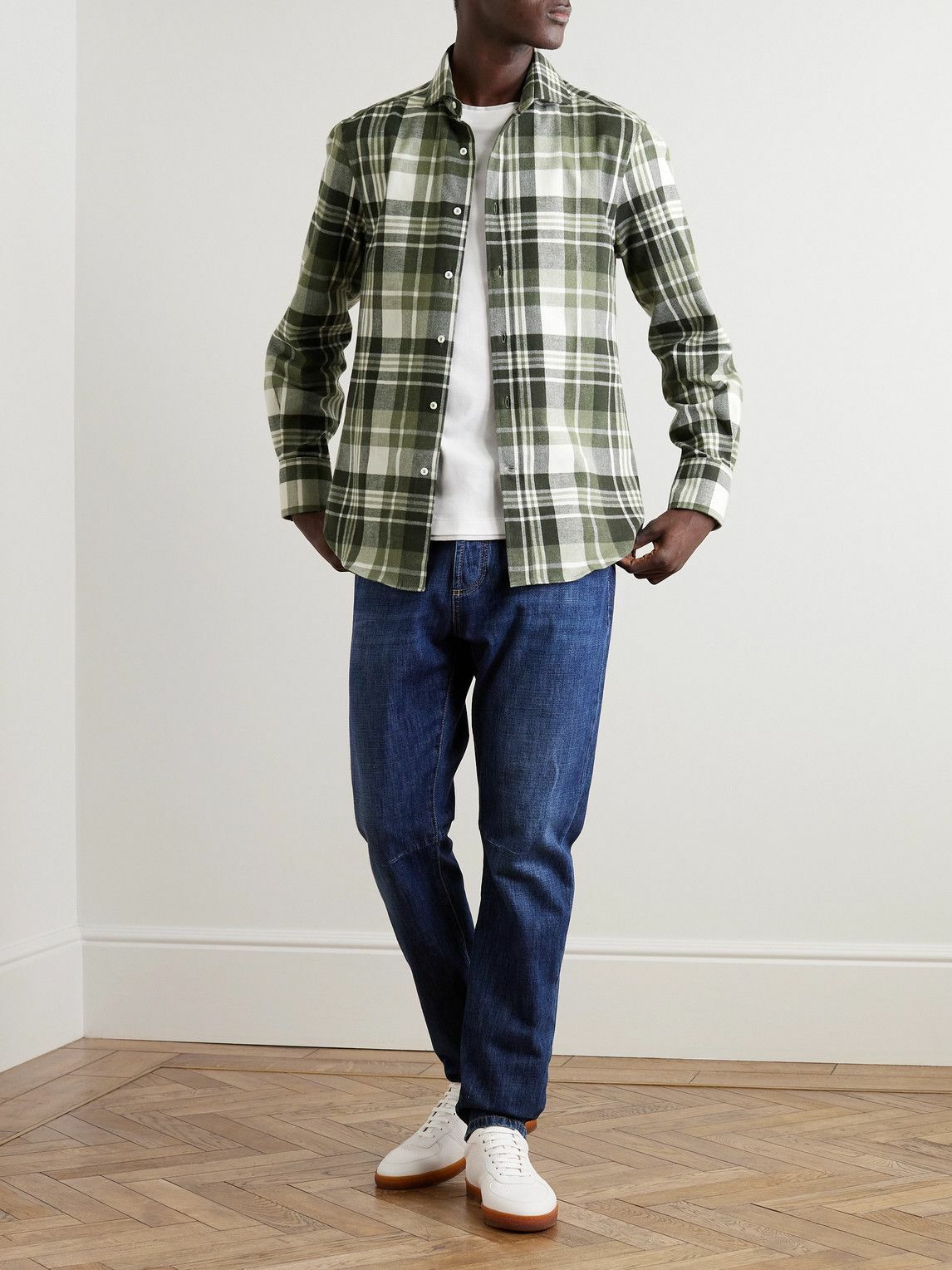 Brunello Cucinelli - Checked Cotton-Flannel Shirt - Green Brunello