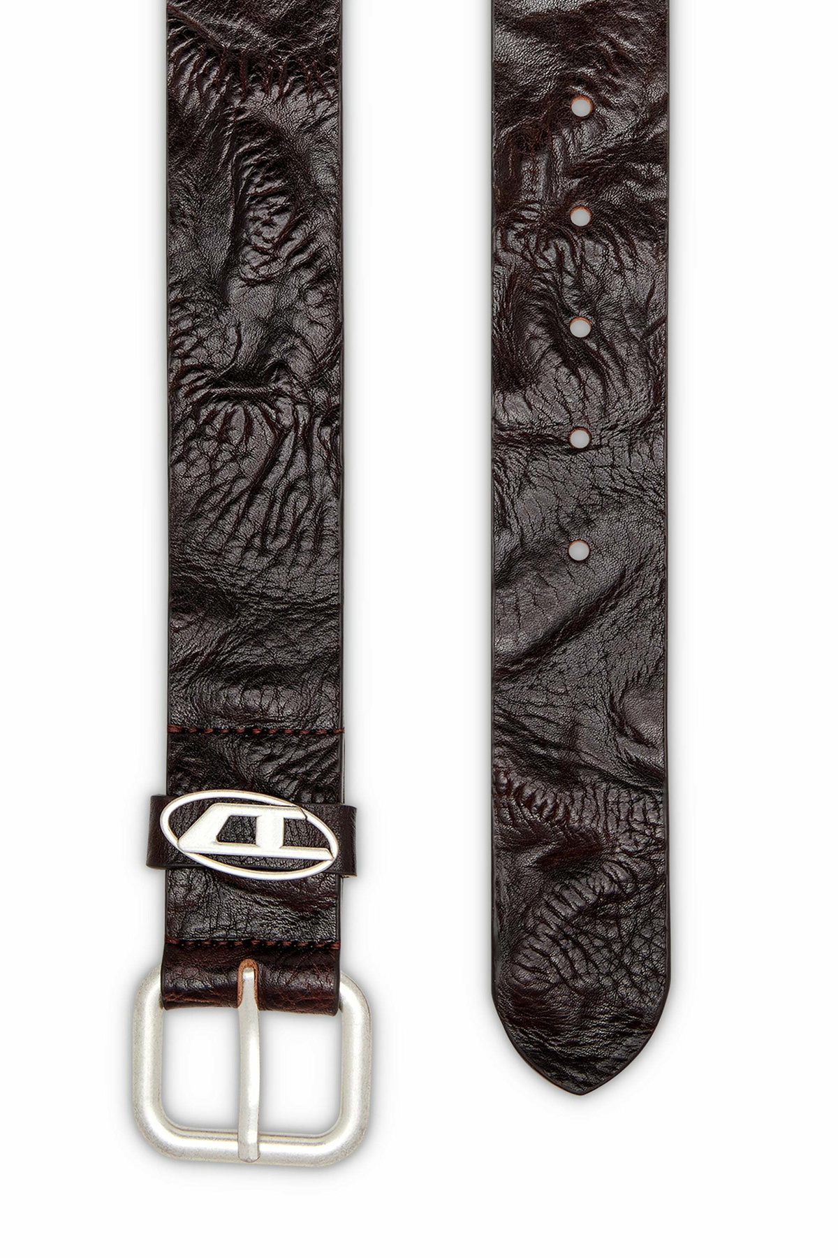 Diesel 3.9cm logo-plaque wrinkled leather belt - Belts - Unisex - Brown
