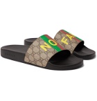 Gucci - Printed Leather-Trimmed Monogrammed Coated-Canvas Slides - Brown