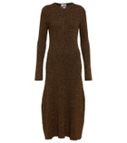 Ganni Metallic ribbed-knit midi dress