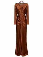 ALBERTA FERRETTI Cut Out Draped Satin L/s Long Dress