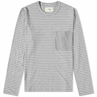 Folk Men's Long Sleeve Stack Stripe T-Shirt in Grey Melange/White