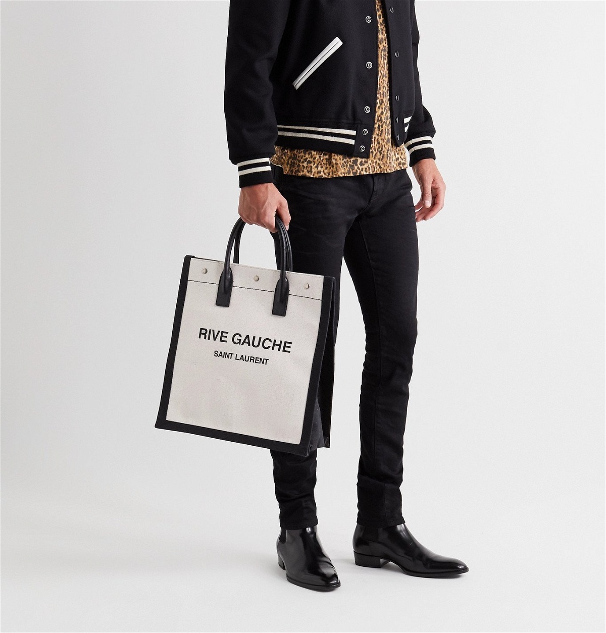 SAINT LAURENT Noe Logo-Print Leather-Trimmed Canvas Tote Bag for