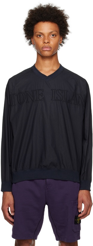 Photo: Stone Island Navy V-Neck Sweatshirt
