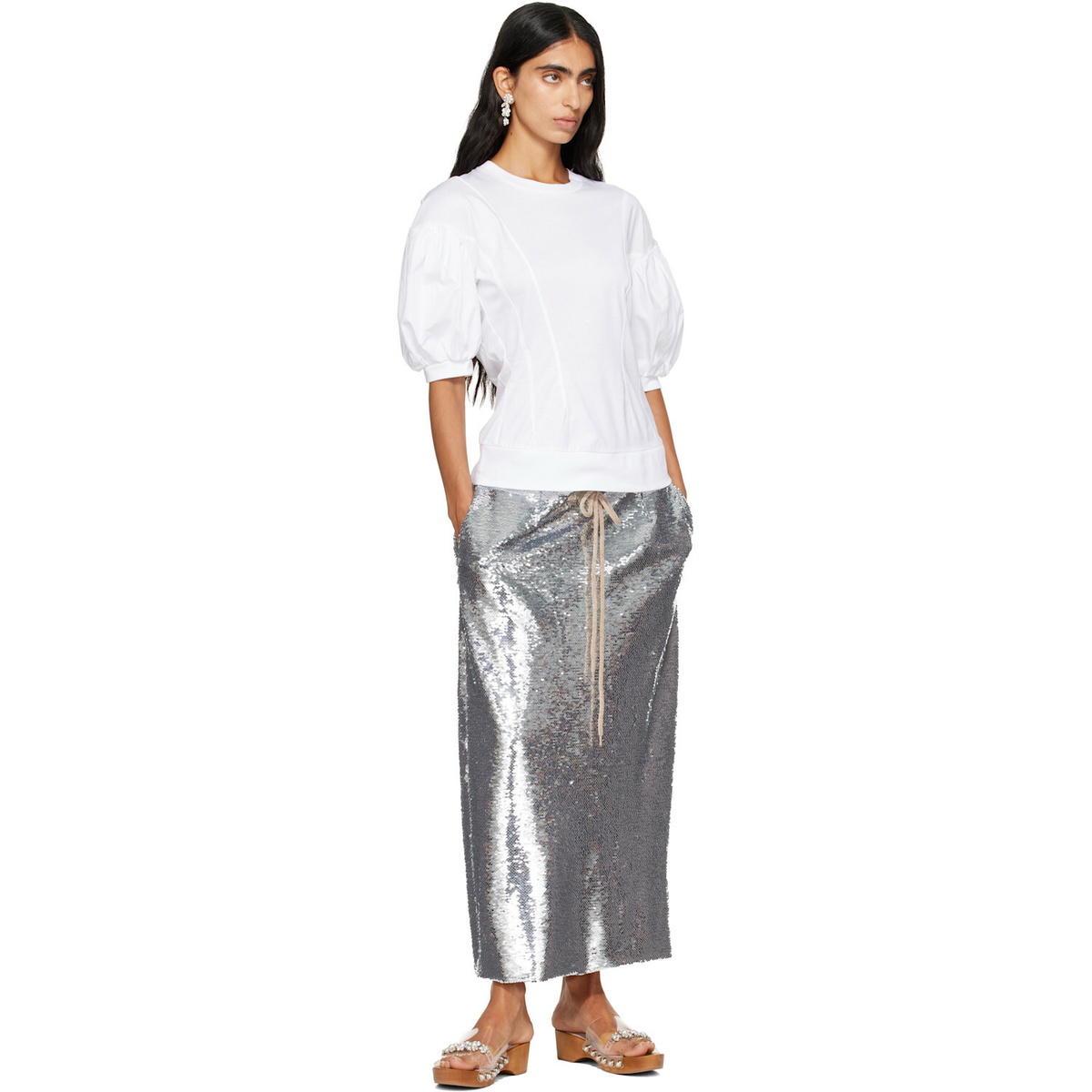 Simone Rocha White Puff Sleeve Sculpted Contrast T-shirt