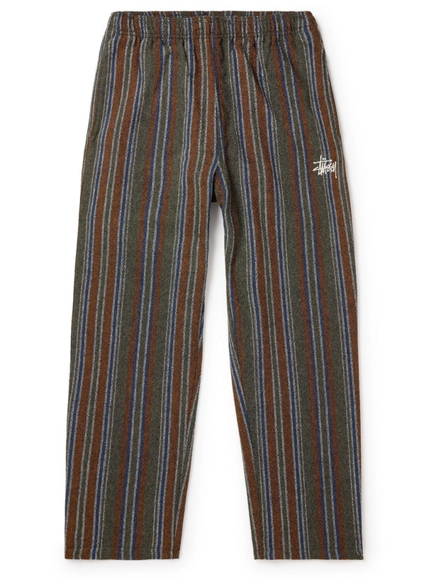 Photo: Stussy - Straight-Leg Striped Woven Trousers - Green