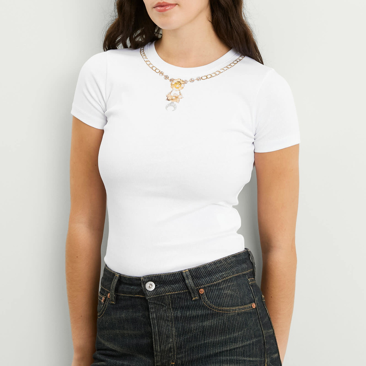 Marine Serre Women's Trompe-L'Oeil Jewelry Baby Fit T-Shirt in White