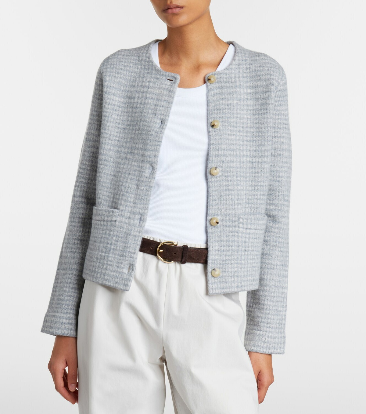 Vince Checked wool and cashmere cardigan