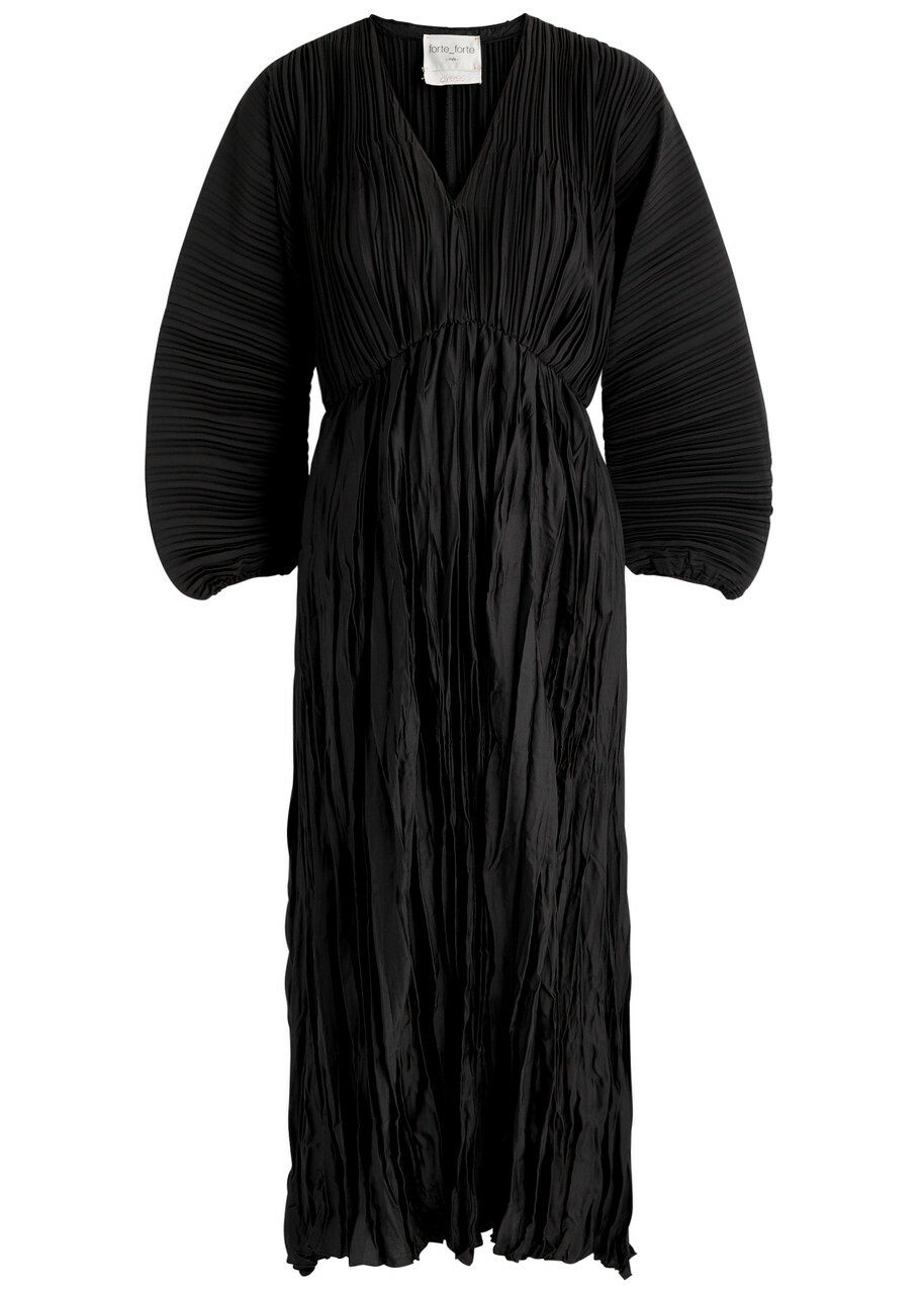 Forte_forte Plissé Satin Midi Dress Black