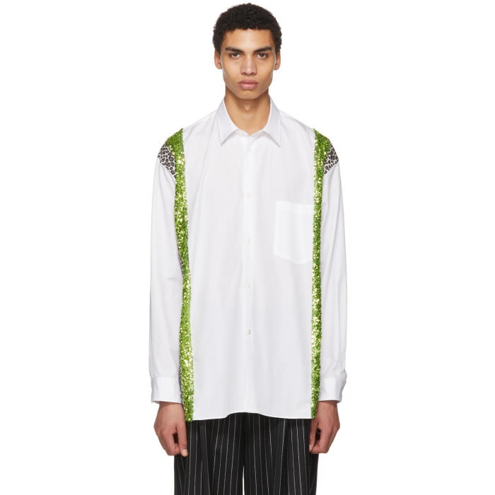 Photo: Comme des Garçons Homme Plus White and Green Sequin and Animal Print Shirt