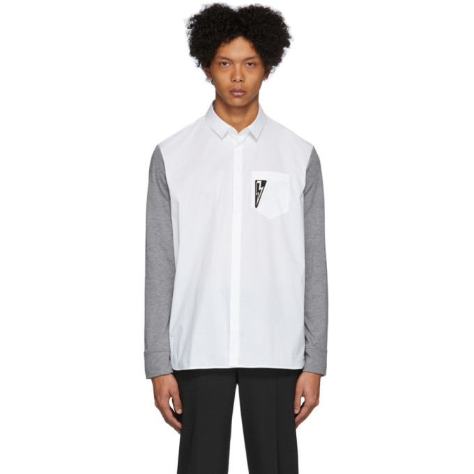 Photo: Neil Barrett Grey and White Bicolor Thunderbolt Shirt